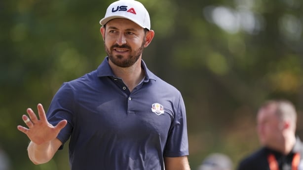 lang="x-default" FARMINGDALE, NY - SEPTEMBER 23: Patrick Cantlay of Team United States reacts on the Black Course during the 2025 Ryder Cup Practice Round at Bethpage State Park on Tuesday, September 23, 2025 in Farmingdale, New York. (Photo by Darren Carroll/PGA of America via Getty Images)