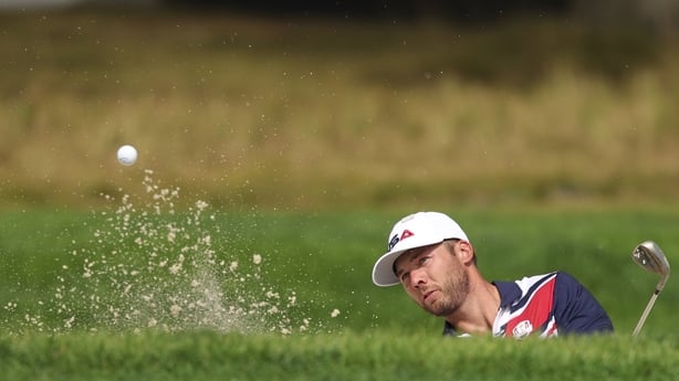 lang="x-default" FARMINGDALE, NY - SEPTEMBER 22: Sam Burns of Team USA hits out of the bunker on the ninth hole during the 2025 Ryder Cup Practice Round at Bethpage State Park on Monday, September 22, 2025 in Farmingdale, New York. (Photo by Scott Taetsch/PGA of America via Getty Images)