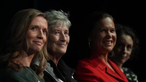 Presidential candidate Catherine Connolly (centre) with Social Democrats leader Holly Cairns (left) and Sinn Fein Leader Mary Lou McDonald (right) as she launches her presidential election campaign at The Complex, Smithfield in Dublin. Picture date: Monday September 22, 2025.