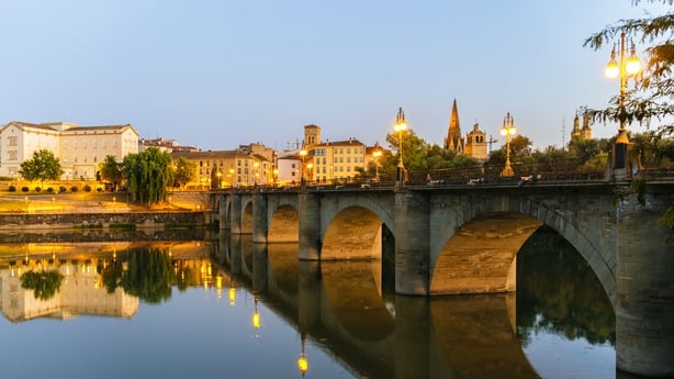 Landscape of Logroño with the Ebro river at dusk