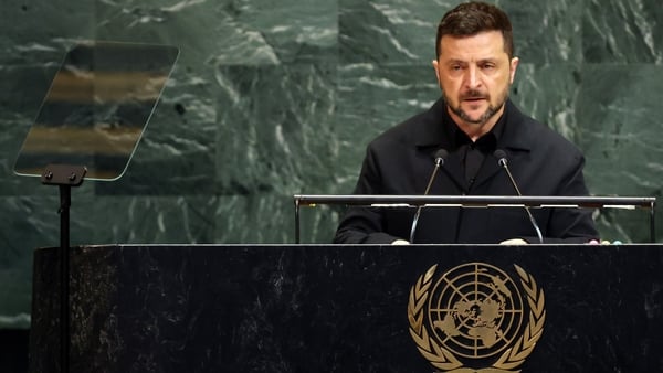 Volodymyr Zelensky speaking at the UN