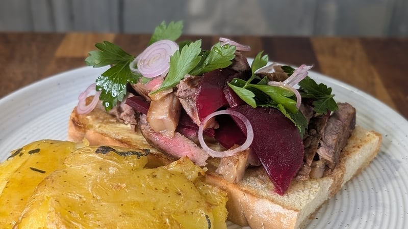 An elegant take on a steak sambo.