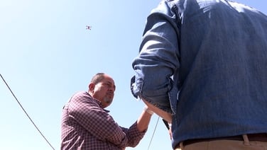 Drone hovers overhead while RTÉ News interviews Palestinian farmer in West Bank