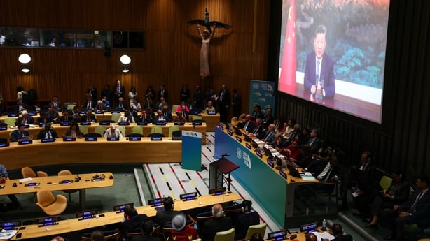 GETTY China's President Xi Jinping speaks remotely during the "Climate Summit 2025"