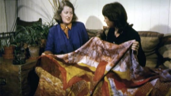 Batik artist Bernadette Madden with 'Youngline' presenter Hilary Orpen in 1980.