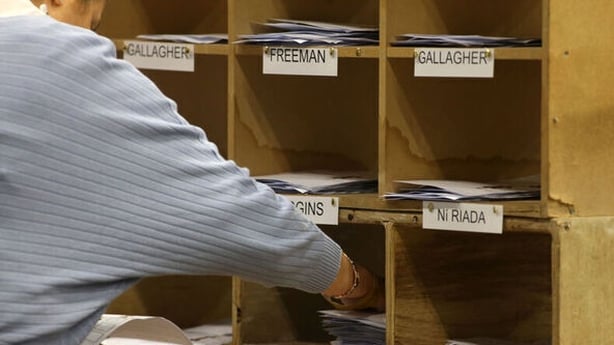 ballot papers are sorted into first preference piles for each candidate in the Presidential election