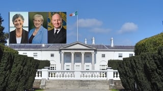Áras an Uachtaráin with Catherine Connolly, Jim Gavin, Heather Humphrey inset (composite)