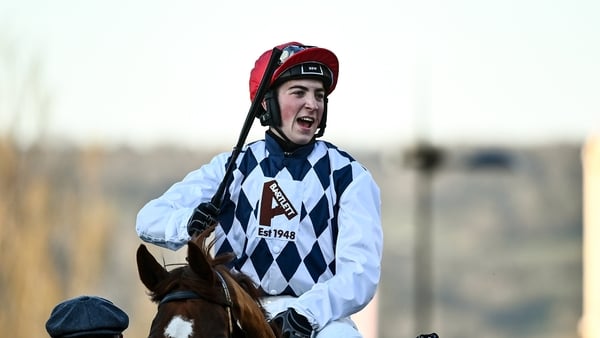 18 March 2022; Mark McDonagh celebrates on Banbridge after winning the Martin Pipe Conditional Jockeys' Handicap Hurdle during day four of the Cheltenham Racing Festival at Prestbury Park in Cheltenham, England. Photo by David Fitzgerald/Sportsfile