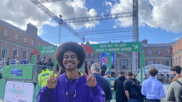 Maxwell Fuller, Minnesota Vikings' Radio Network standing in Dublin Castle at NFL event