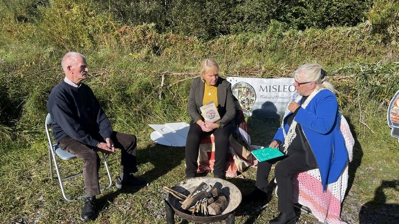 Niall Ó Murchada, Nora Corcoran (Cultural Director of Misleór) and Julia Sweeney discussing the festival