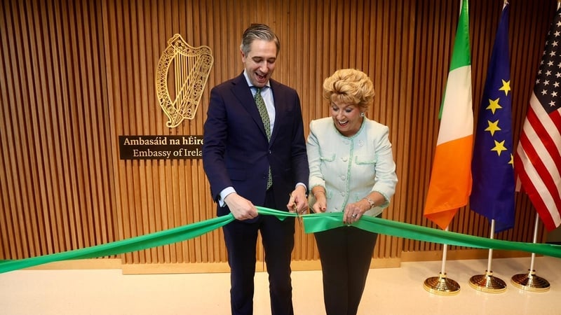 Tánaiste Simon Harris and Irish Ambassador to the US Geraldine Byrne Nason at the opening of the new embassy in Washington