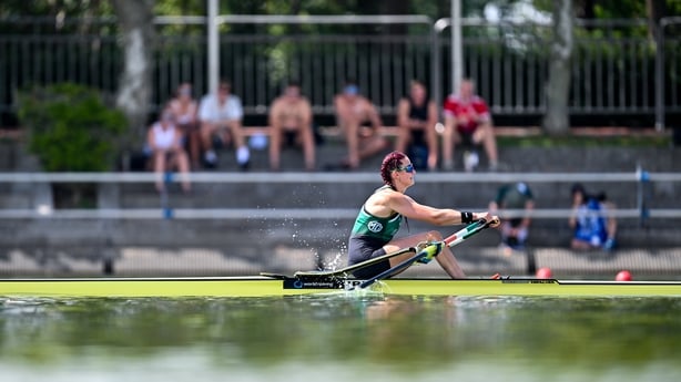 26 September 2025; Fiona Murtagh of Ireland competes in the Women's Single Sculls Semi final during the 2025 World Rowing Championships at the Shanghai Water Sports Centre in Shanghai, China. Photo by Benedict Tufnell/Sportsfile