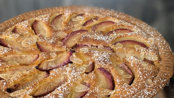 An almond tart with plums