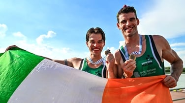 Philip Doyle and Fintan McCarthy react to bronze medal