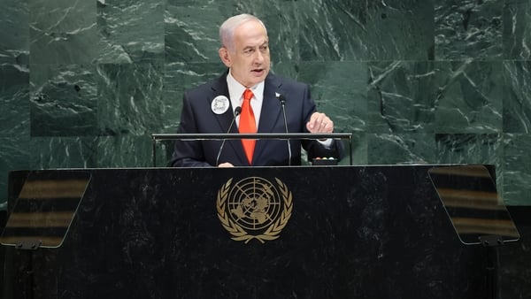 Prime Minister of Israel Benjamin Netanyahu speaks during the United Nations General Assembly in New York City
