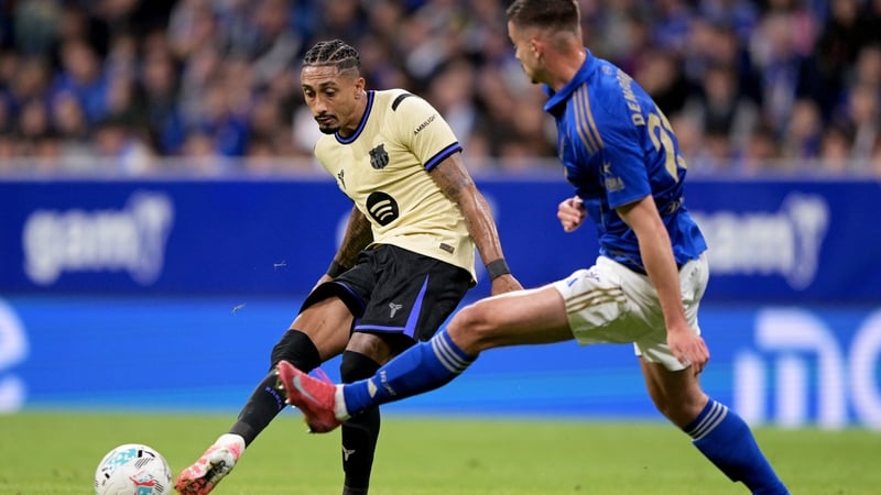 Raphinha (L) is set to be sidelined for three weeks