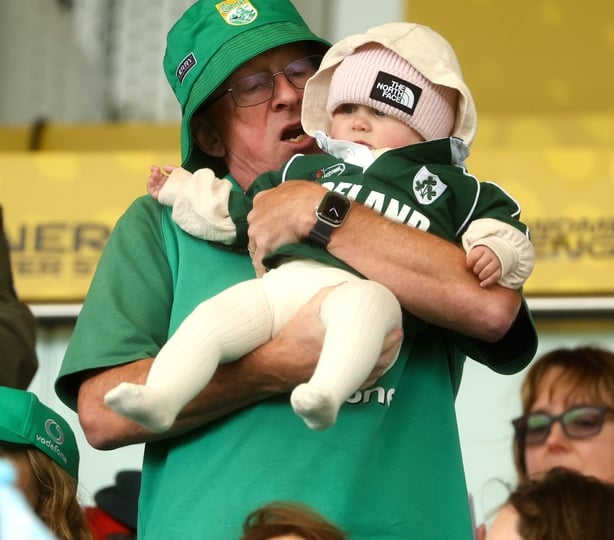 14 September 2025; Ireland supporters before the Women's Rugby World Cup 2025 quarter-final match between France and Ireland at Sandy Park in Exeter, England. Photo by Harry Murphy/Sportsfile