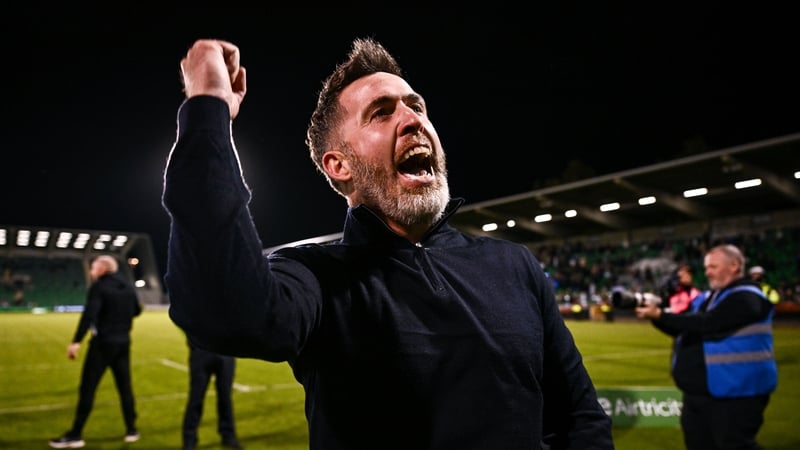 Shamrock Rovers manager Stephen Bradley celebrates after his side's win over Bohemians