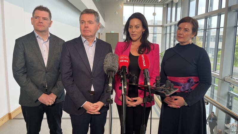 Ministers Peter Burke, Paschal Donohoe and Jennifer Carroll MacNeill speaking to reporters in Carlow