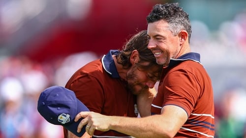 Rory McIlroy (R) and Tommy Fleetwood continued their stunning partnership