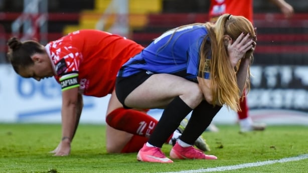 Kelly Brady of Athlone Town reacts after a missed opportunity at goal during the SSE Airtricity Women's Premier Division match between Shelbourne and Athlone Town at Tolka Park in Dublin.