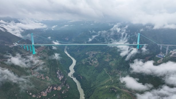 The Huajiang Grand Canyon Bridge, the world's highest, is seen in China's southwest Guizhou