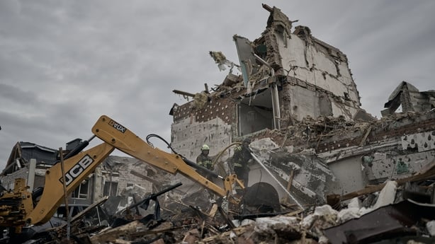 Townhouses are seen destroyed and damaged in Petropavlivska Borshchahivka on the outskirts of Kyiv following a Russian overnight attack