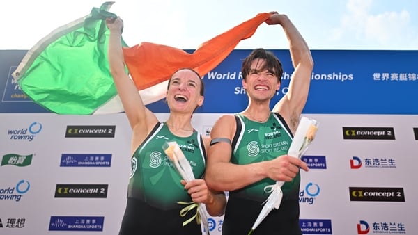 Mags Cremen and Fintan McCarthy celebrate after winning gold in the mixed double