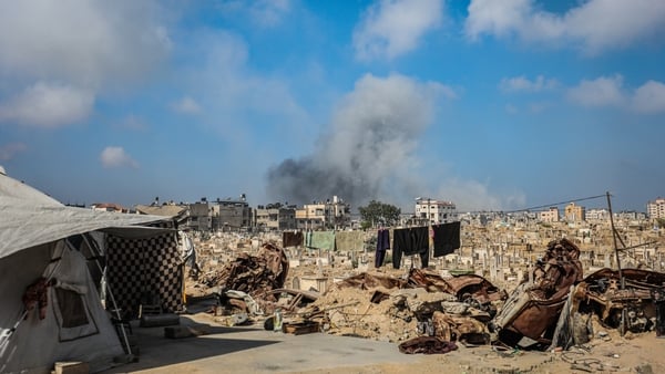 Smoke rises at the Tel al-Hawa neighborhood following Israeli attacks