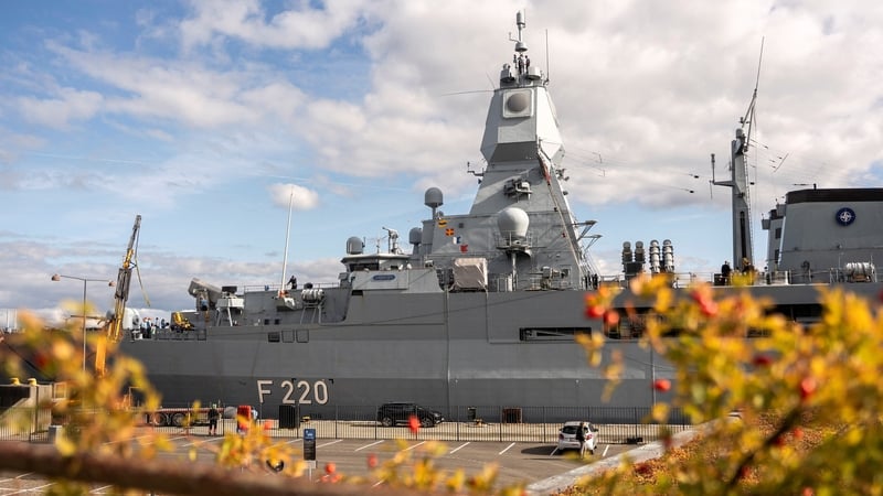 The German air defence vessel, FSG Hamburg, docked at the harbour in Copenhagen