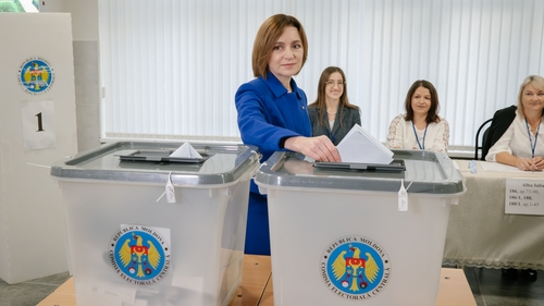 Moldovan president Maia Sandu prepares to cast her vote