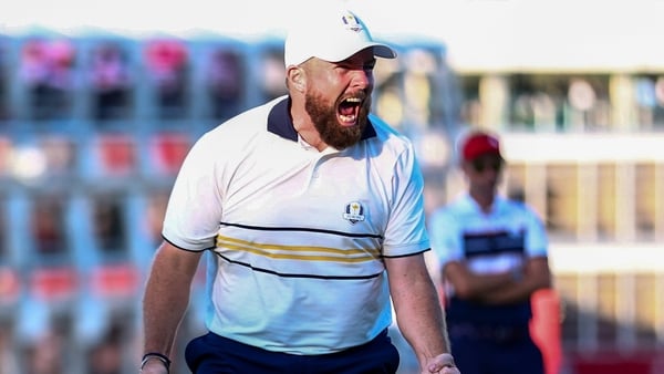 Shane Lowry after sinking the putt to win the 2025 Ryder Cup for Europe