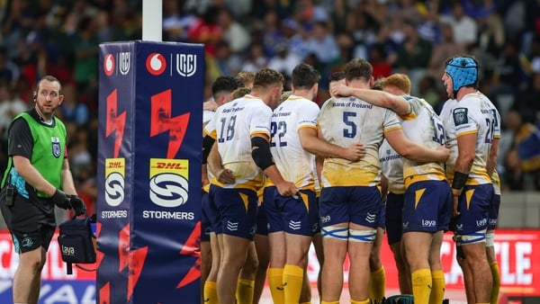 Leinster players huddle after conceding a try during the United Rugby Championship match against Stormers, September 2025