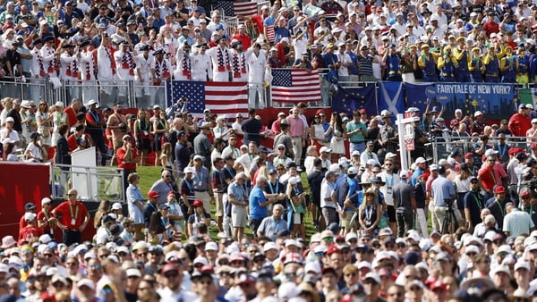 Fans attend the Sunday singles matches of the 2025 Ryder Cup at Black Course at Bethpage State Park Golf Course on September 28, 2025 in Farmingdale, New York. (Photo by Harry How/Getty Images)
