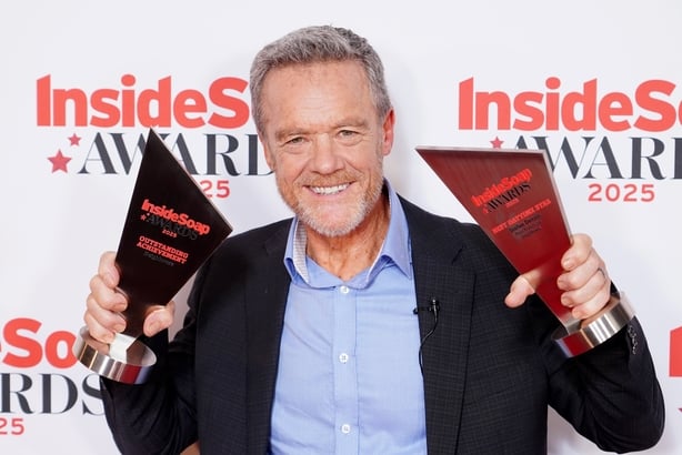 Stefan Dennis with the Outstanding Achievement Award and the Best Daytime Star Award at the Inside Soap Awards at One Ninetyfour in Piccadilly, central London. Picture date: Monday September 29, 2025. PA Photo. Photo credit should read: Ian West/PA Wire