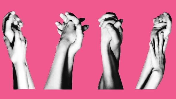 Hands of lovers holding together halftone collage elements set.