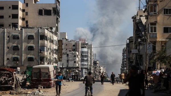 Smoke rises from the area targeted by Israeli forces in Gaza City, Gaza