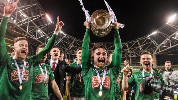 Seanie Maguire lifting the FAI Cup in 2016