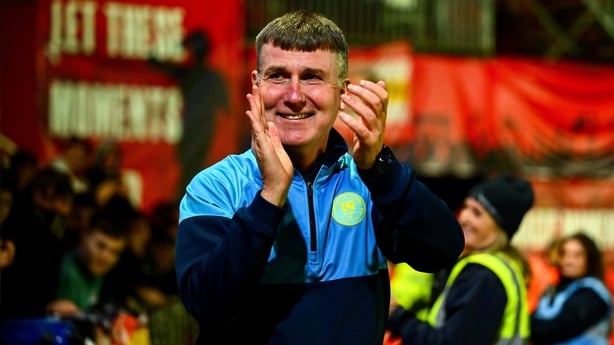 St Patrick's Athletic manager Stephen Kenny acknowledges supporters after his side's victory at the SSE Airtricity Men's Premier Division match between St Patrick's Athletic and Cork City at Richmond Park in Dublin