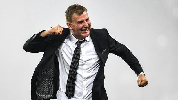 Dundalk manager Stephen Kenny celebrates at the final whistle of the Irish Daily Mail FAI Cup Final match between Cork City and Dundalk at the Aviva Stadium in Dublin. Photo by Ramsey Cardy/Sportsfile