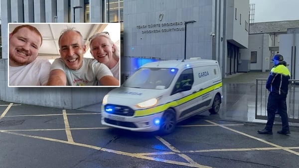 Garda van leaving court with inset of Louise, Mark and Evan O'Connor