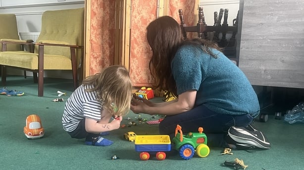 Ciara Bardon, a qualified primary school teacher living in Boyle, Co Roscommon playing with her son