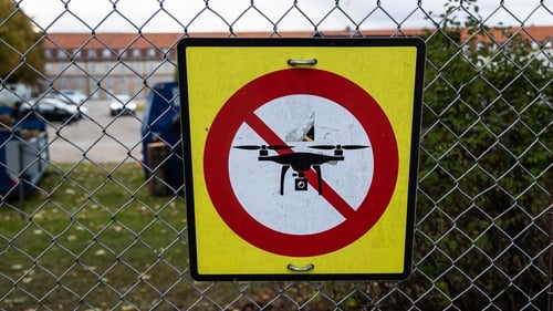 A sign warns about a no-fly zone in Copenhagen as all civilian drone flights are prohibited in Danish airspace in connection with the EU summit. Photo: Kristian Tuxen Ladegaard Berg/NurPhoto/Getty Images
