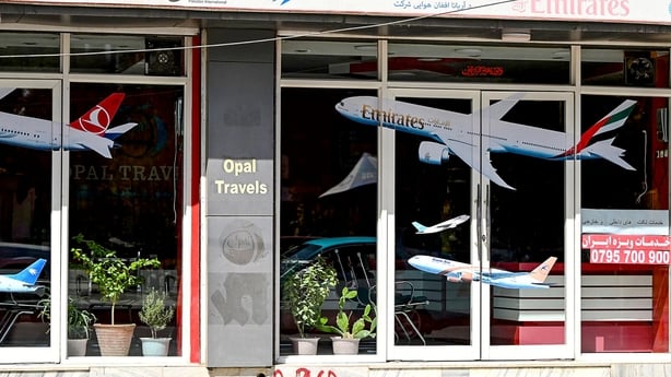 A general view shows a travel agency office in kabul