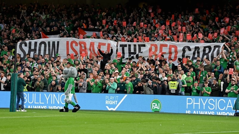 Ireland supporters unfurled a banner reading 'Show Israel The Red Card' at a recent World Cup qualifier against Hungary