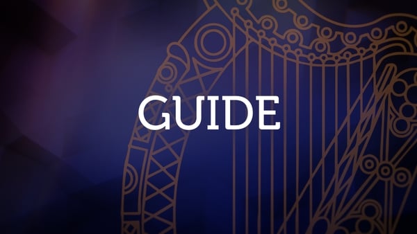 Graphic with the word 'guide' on a purple background with harp imagery