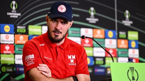 Head coach Joey O'Brien speaks to the press during a Shelbourne media conference at Tallaght Stadium in Dublin.