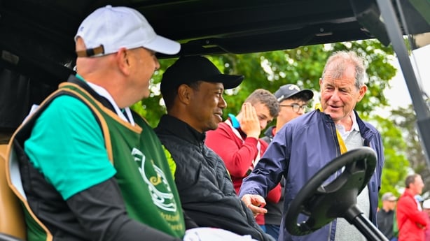 4 July 2022; Businessman JP McManus with Tiger Woods of USA during day one of the JP McManus Pro-Am at Adare Manor Golf Club in Adare, Limerick. Photo by Eóin Noonan/Sportsfile