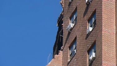 Ground and helicopter footage of collapsed building in the Bronx