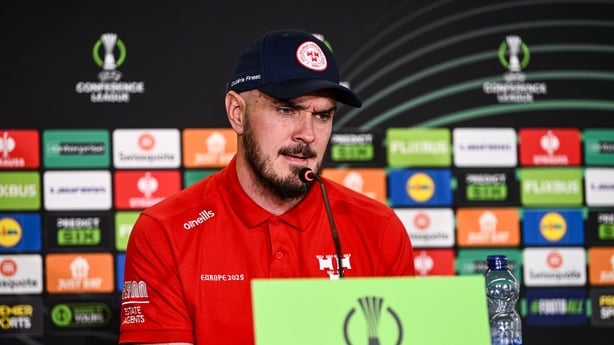 Head coach Joey O'Brien speaks to the press during a Shelbourne media conference at Tallaght Stadium in Dublin.